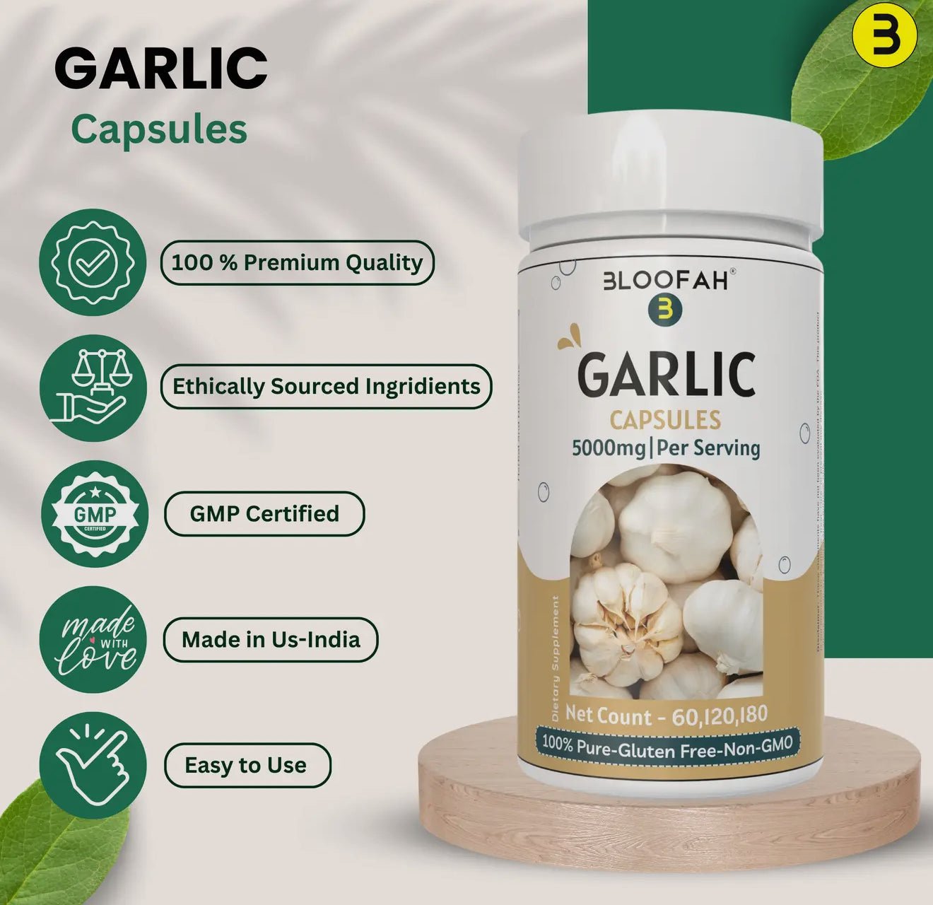 Bloofah Garlic Extract Capsules – 500mg Herbal Defense (60/120/180 Count) - Beyond The Veils