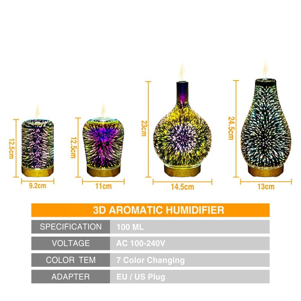 Firework 3D Glass Aromatherapy Ultrasonic Oil Diffuser, Humidifier - Beyond The Veils