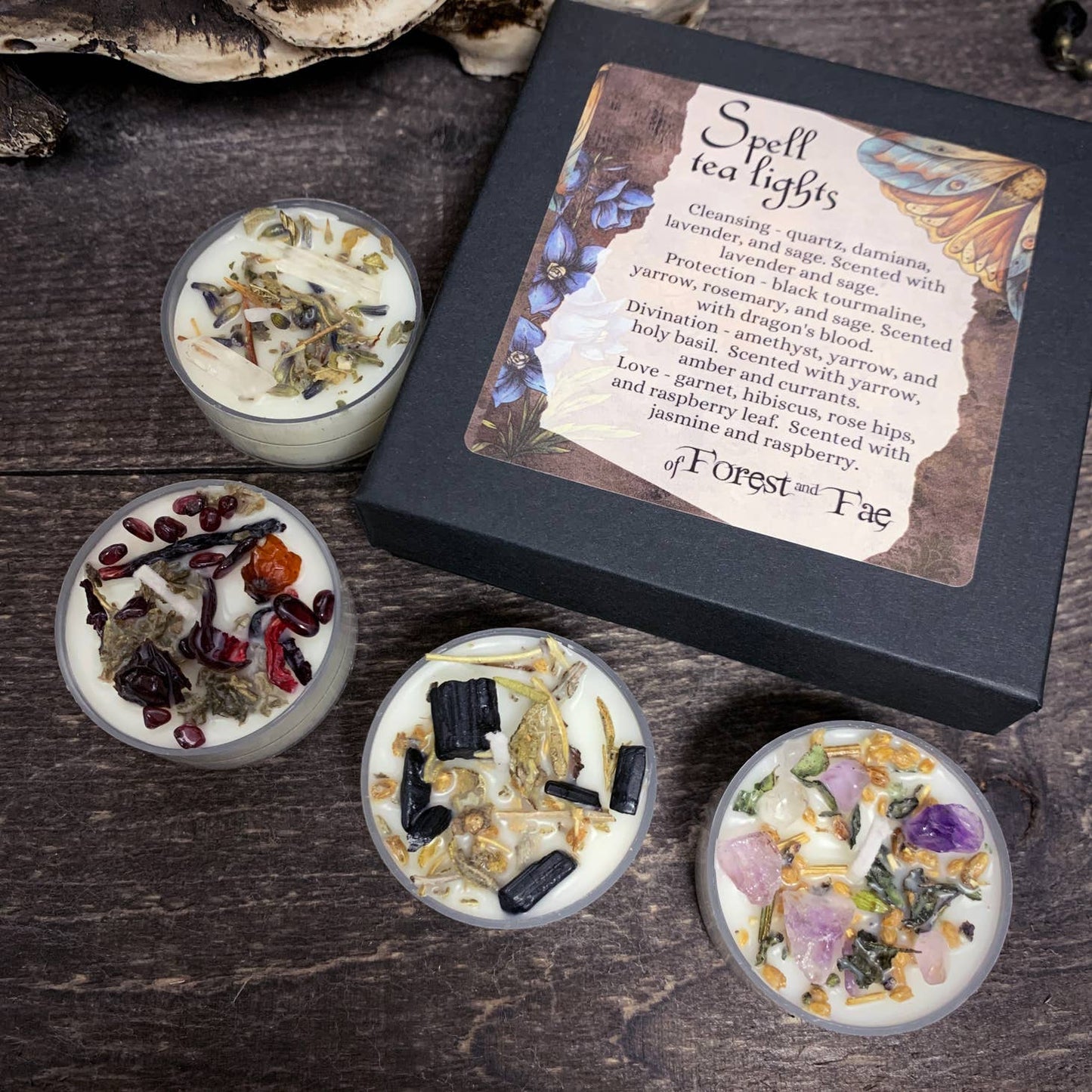 Tea Light Spell Candle Set • Crystal & Herb Candles • Witchy - Beyond The Veils