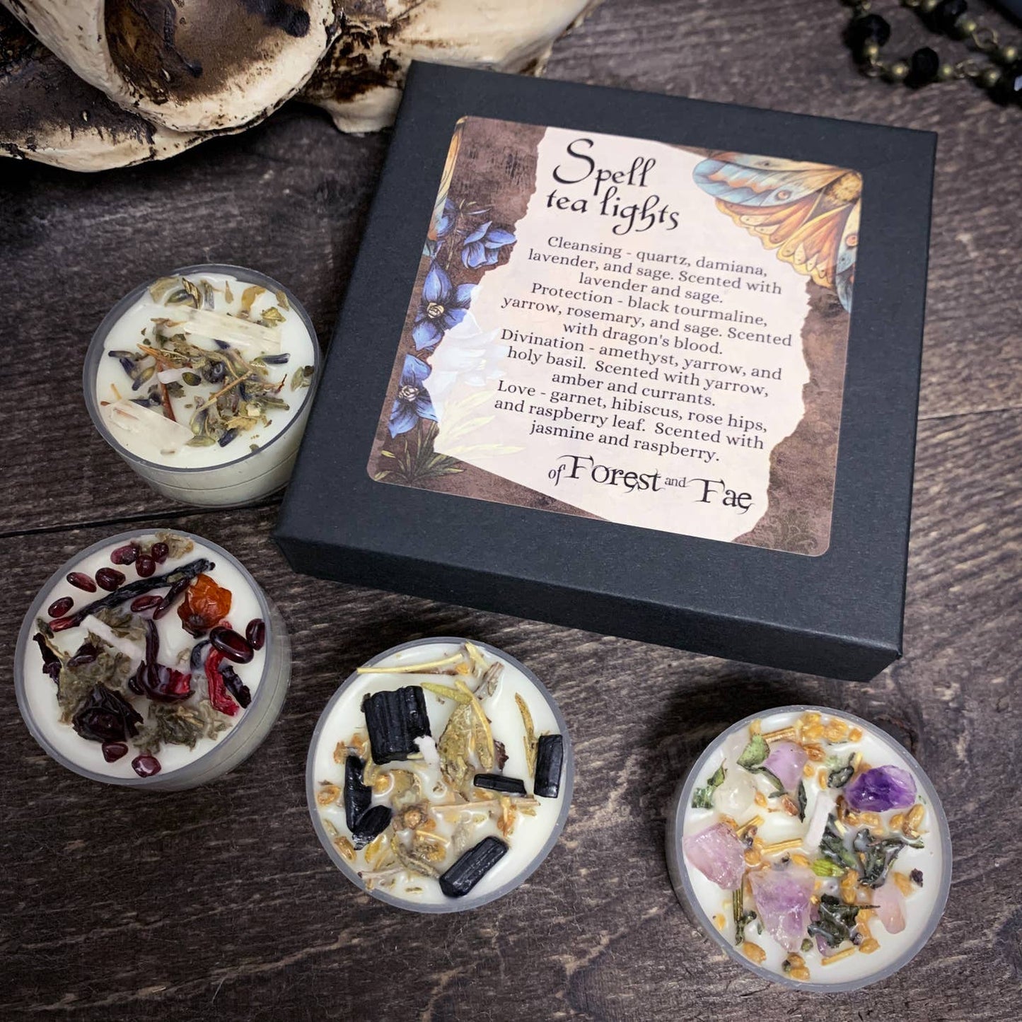 Tea Light Spell Candle Set • Crystal & Herb Candles • Witchy - Beyond The Veils