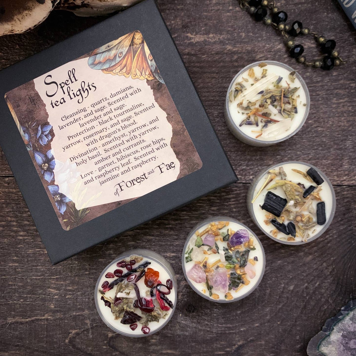 Tea Light Spell Candle Set • Crystal & Herb Candles • Witchy - Beyond The Veils
