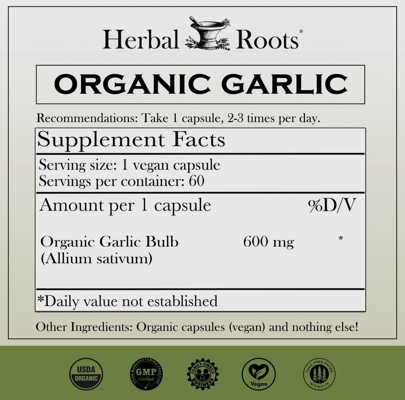 Herbal Roots Organic Whole Bulb Garlic Capsules - Beyond The Veils