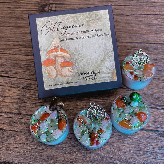 Cottagecore Tealight Crystal Candles, Ritual Candles - Beyond The Veils