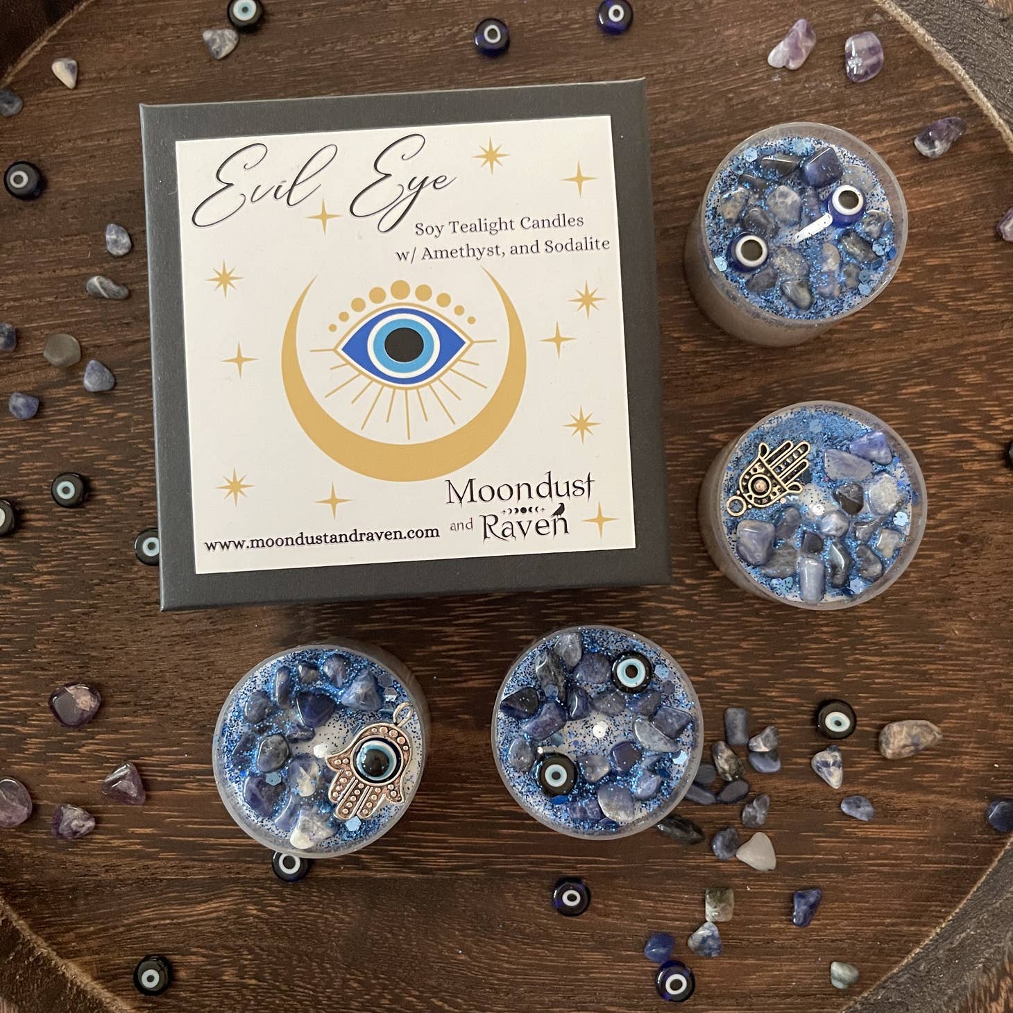 Evil Eye Tealight Crystal Candles, Ritual Candles - Beyond The Veils