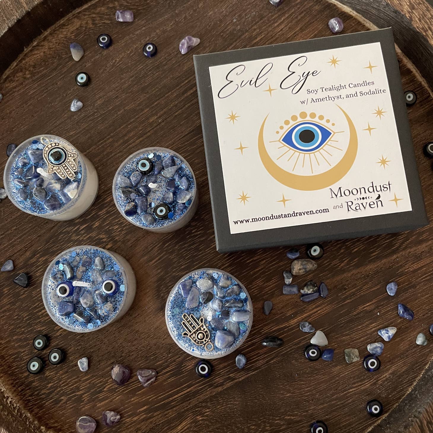 Evil Eye Tealight Crystal Candles, Ritual Candles - Beyond The Veils