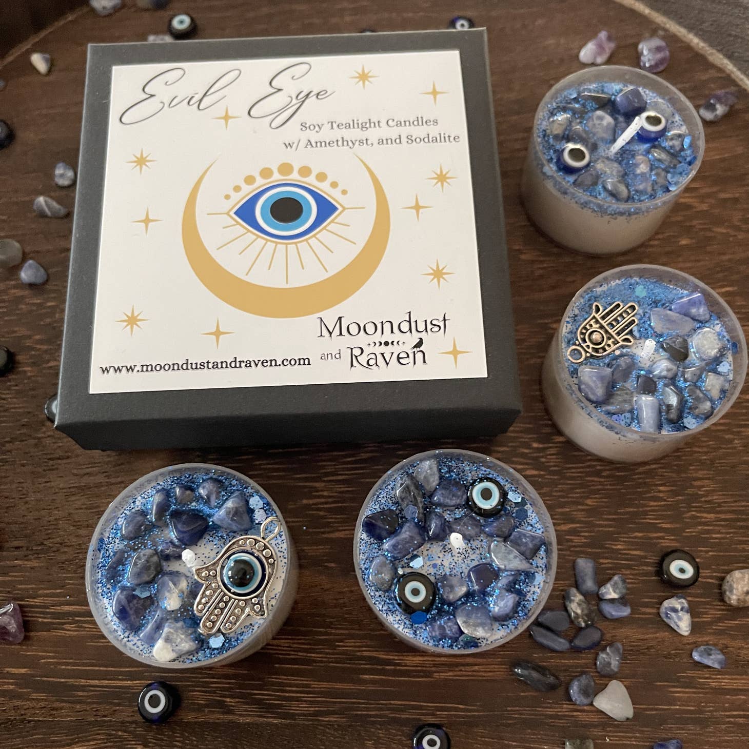 Evil Eye Tealight Crystal Candles, Ritual Candles - Beyond The Veils