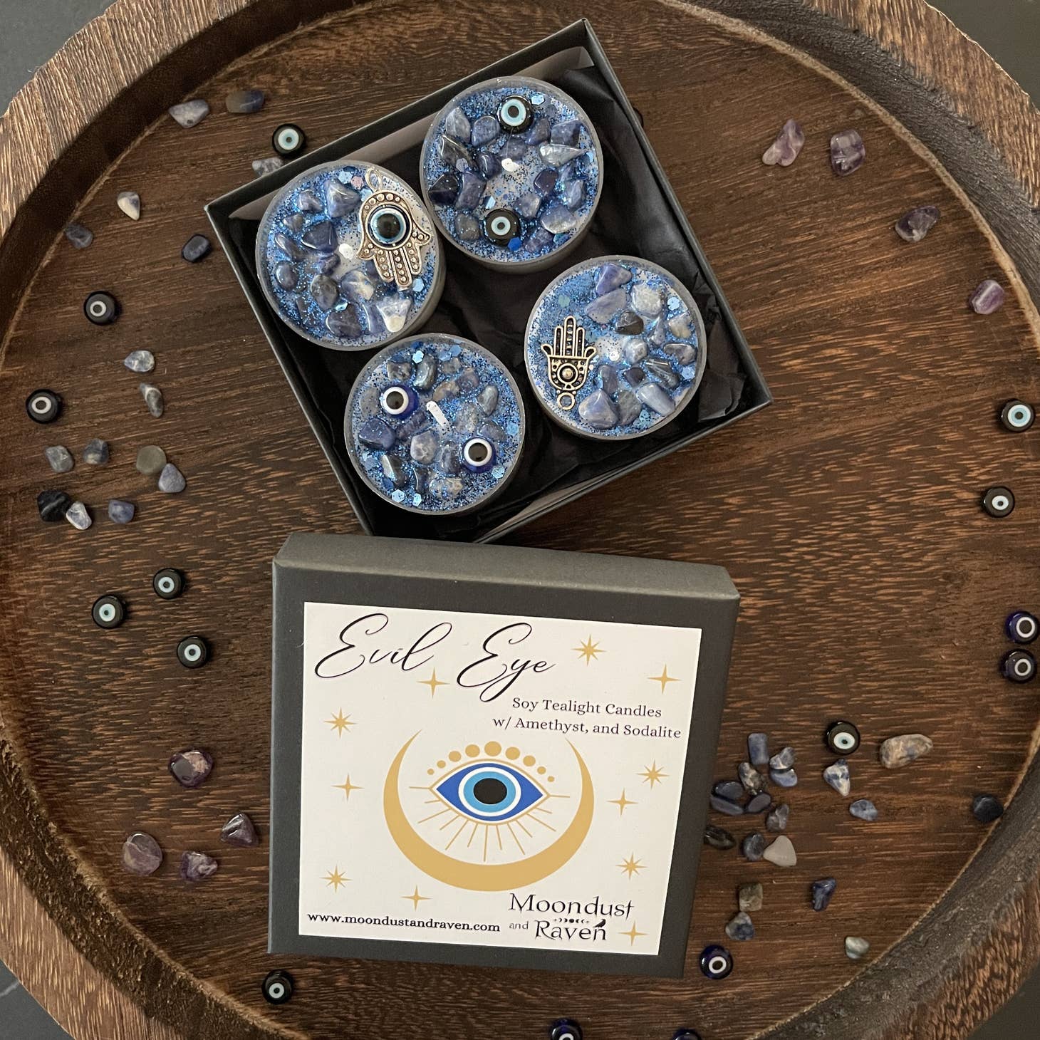 Evil Eye Tealight Crystal Candles, Ritual Candles - Beyond The Veils