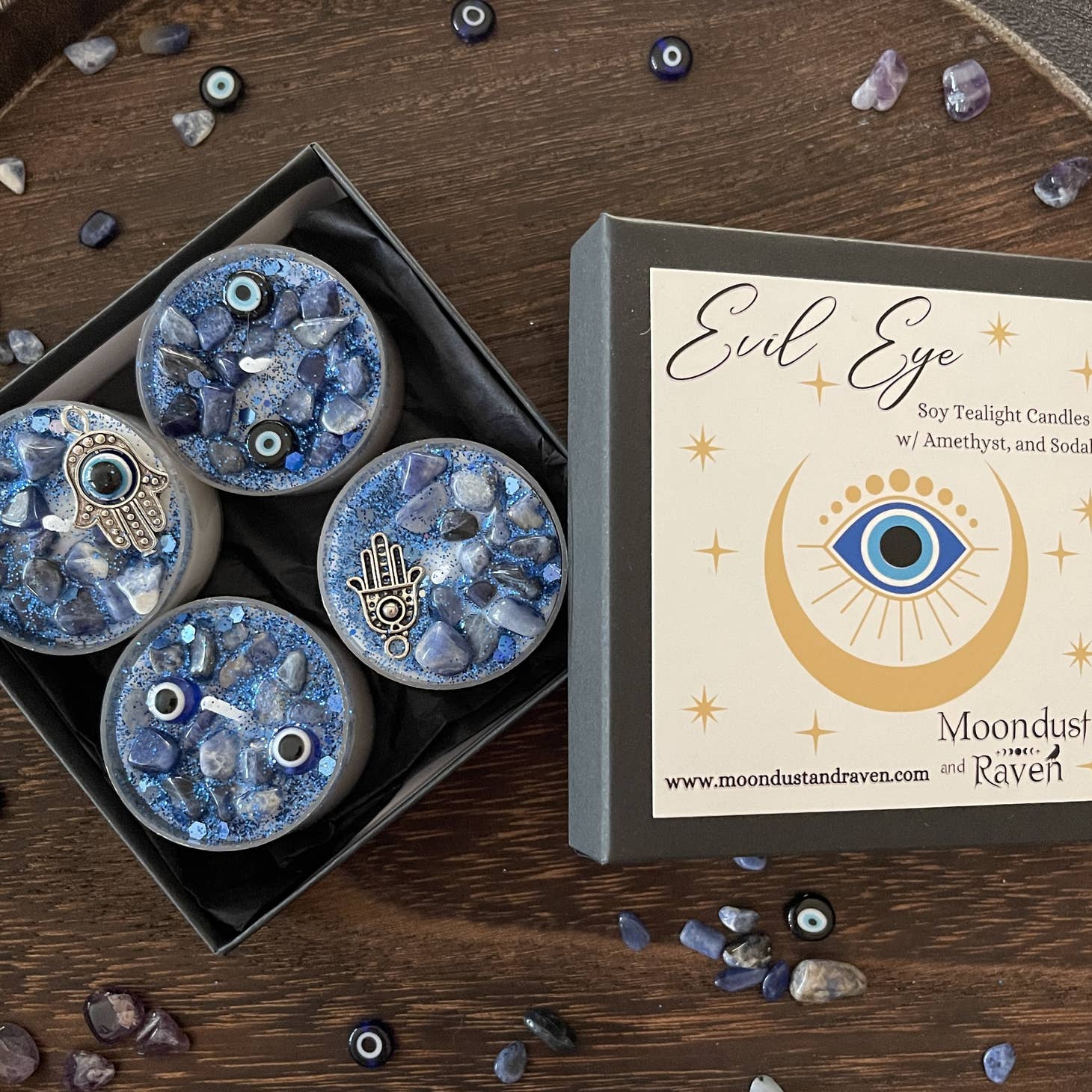 Evil Eye Tealight Crystal Candles, Ritual Candles - Beyond The Veils