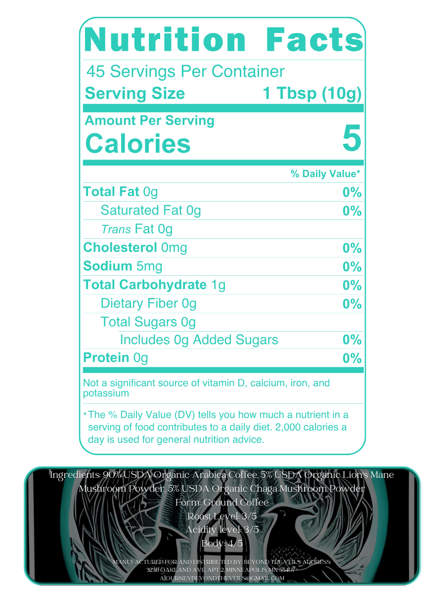 MINDFUL MUSHROOM ROAST- A Fusion of Coffee, Lion’s Mane, & Chaga 4oz - Beyond The Veils