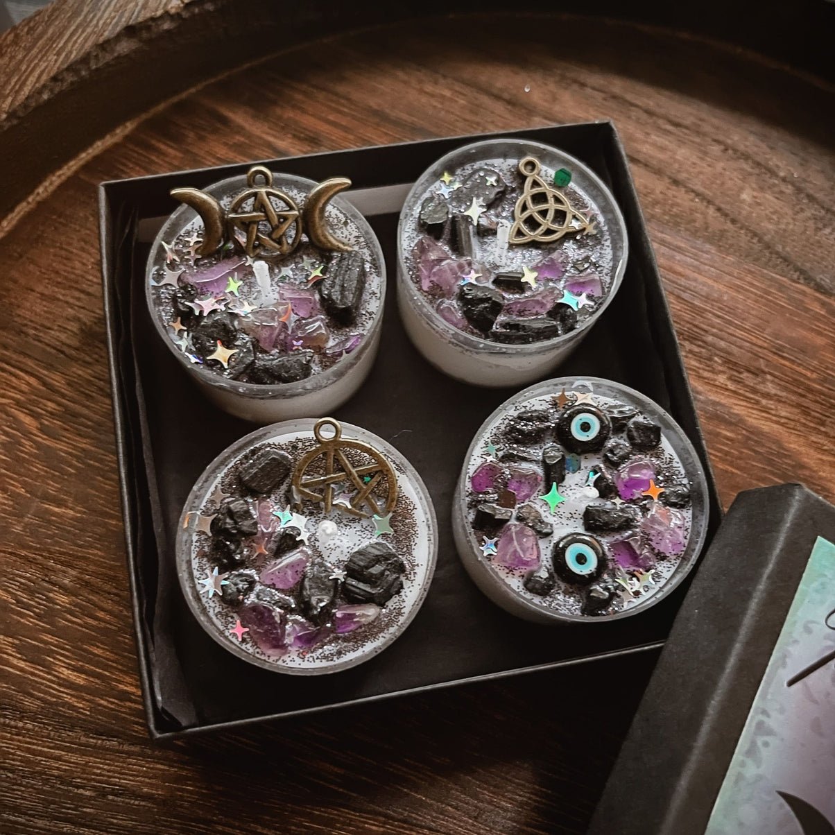 Protection Tealight Crystal Candles, Ritual Candles - Beyond The Veils