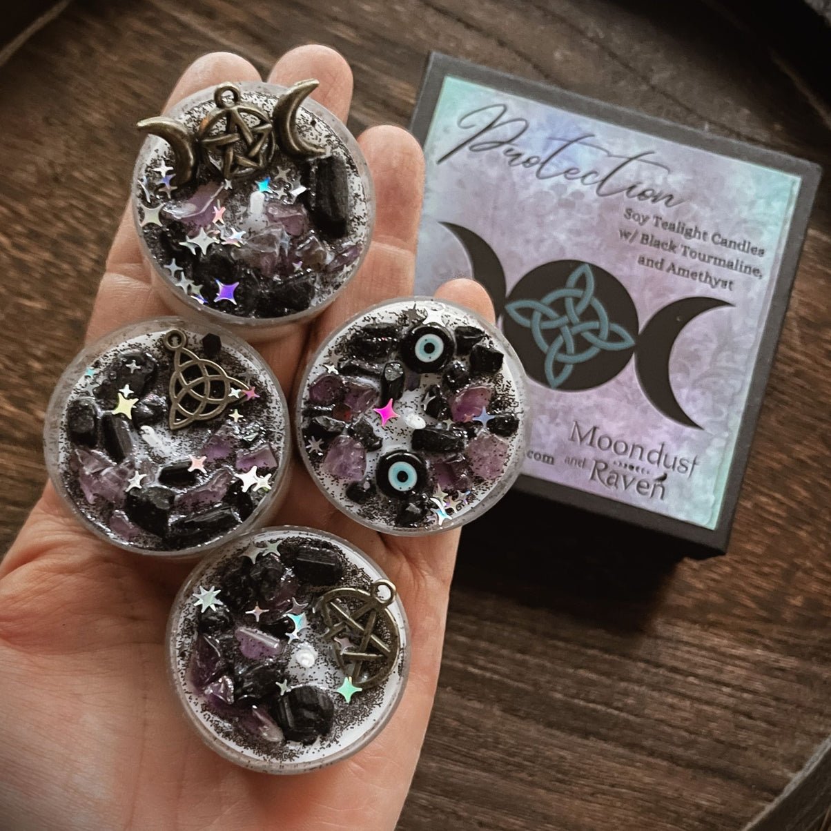 Protection Tealight Crystal Candles, Ritual Candles - Beyond The Veils