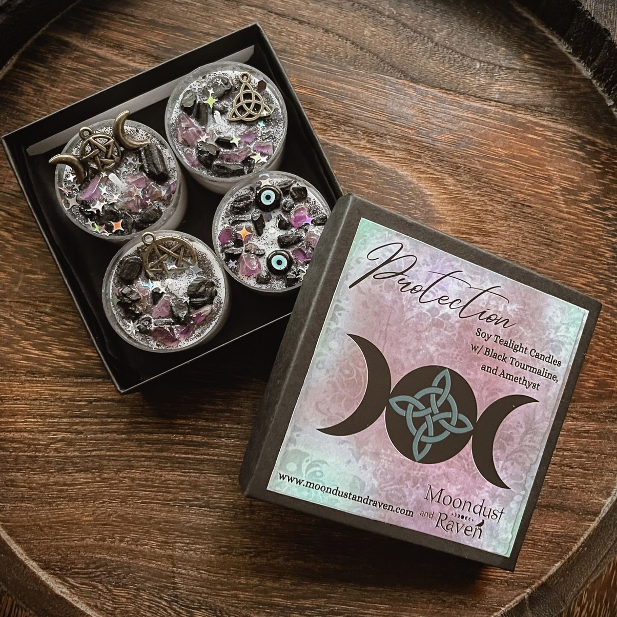 Protection Tealight Crystal Candles, Ritual Candles - Beyond The Veils