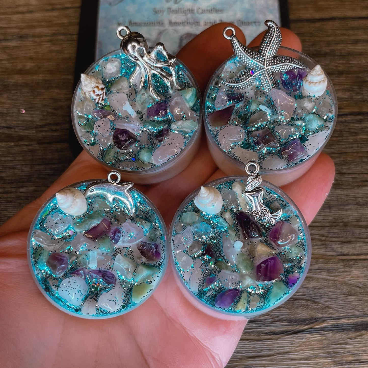 Sea Witch Tealight Crystal Candles, Ritual Candles - Beyond The Veils