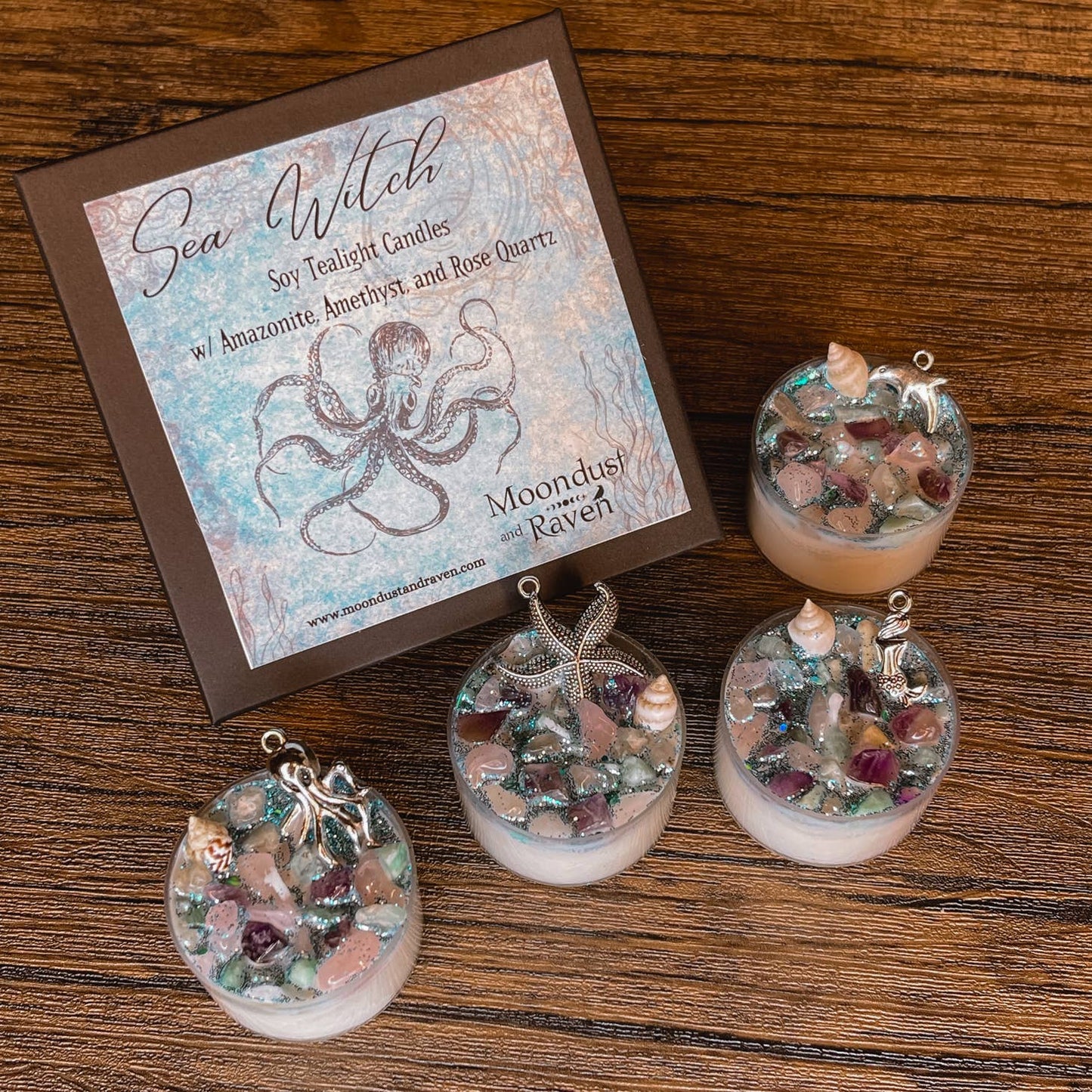 Sea Witch Tealight Crystal Candles, Ritual Candles - Beyond The Veils