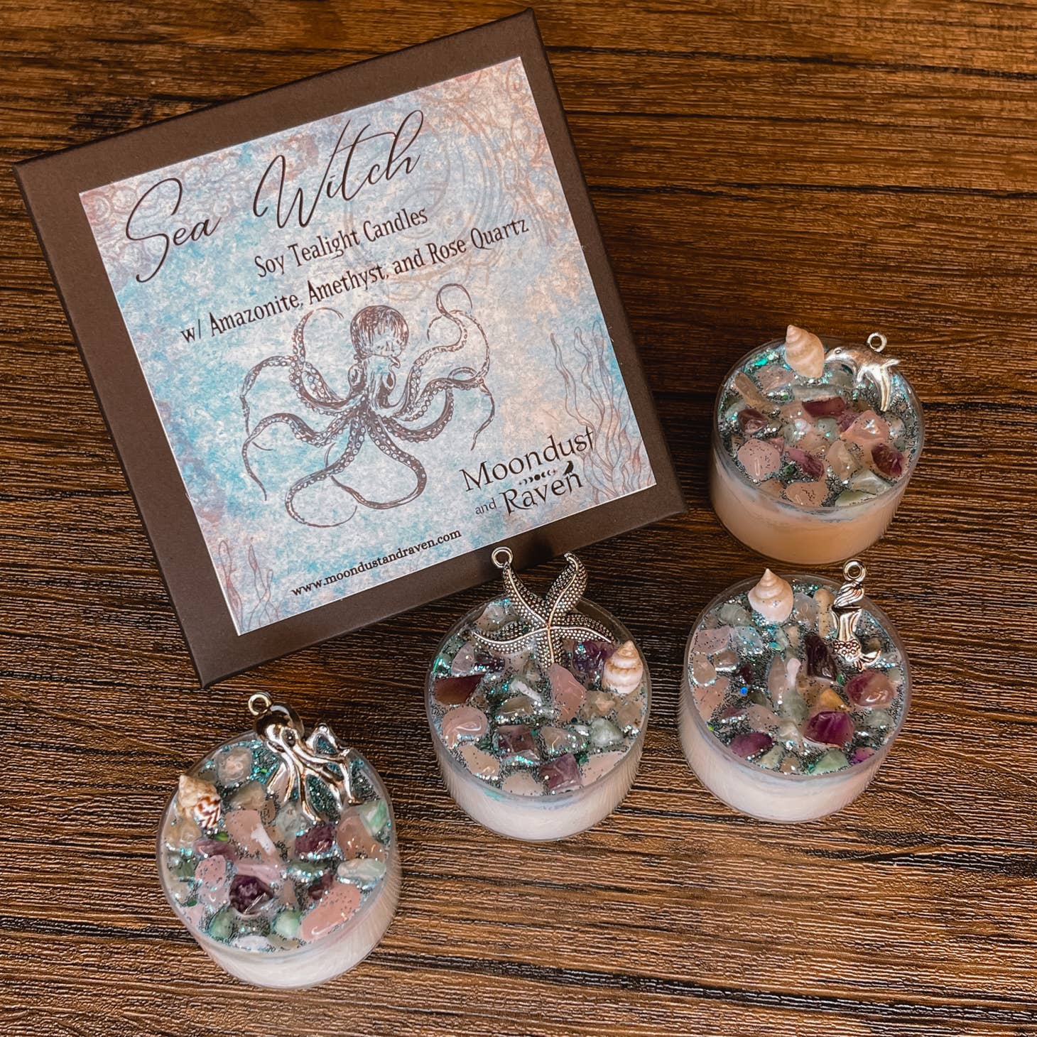 Sea Witch Tealight Crystal Candles, Ritual Candles - Beyond The Veils