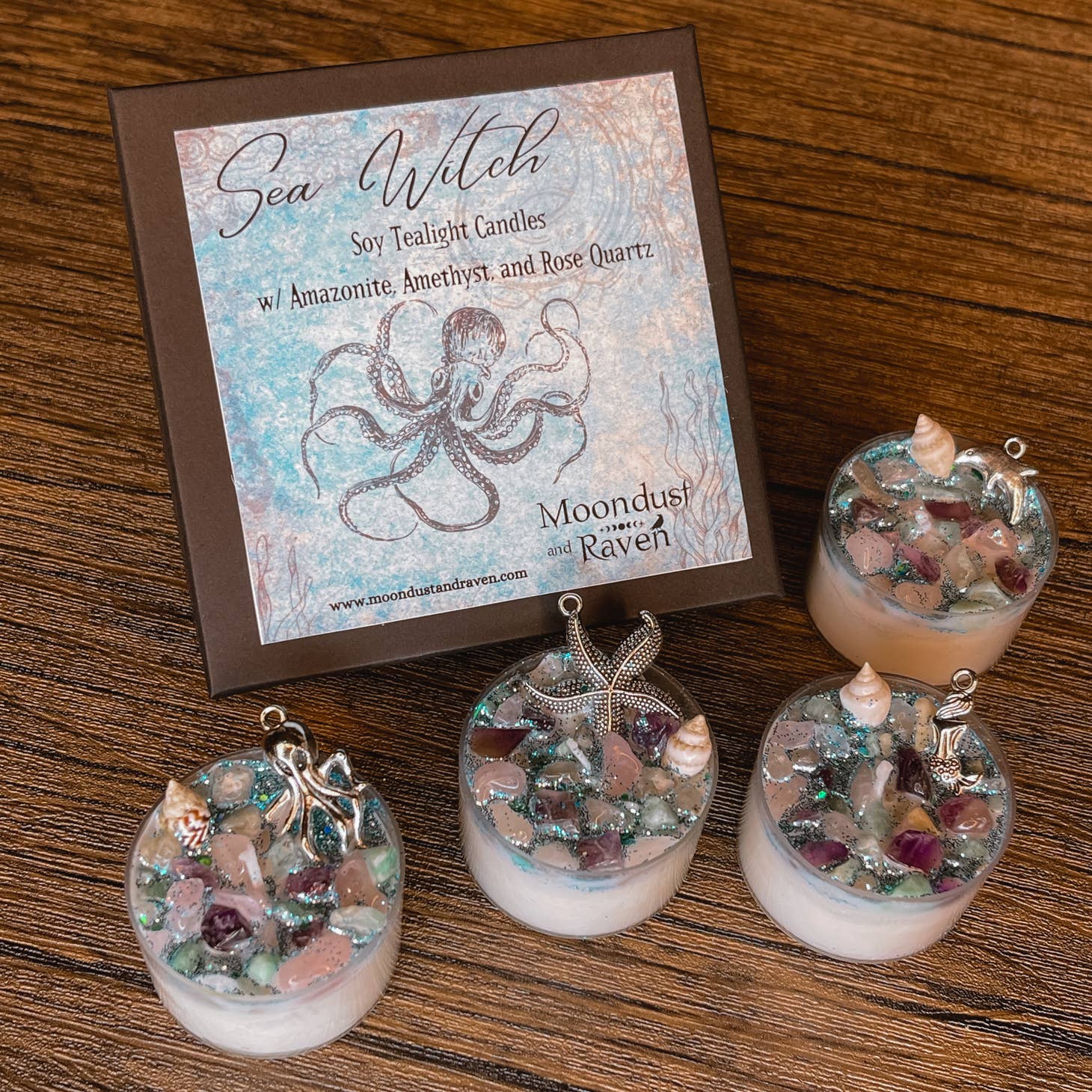 Sea Witch Tealight Crystal Candles, Ritual Candles - Beyond The Veils