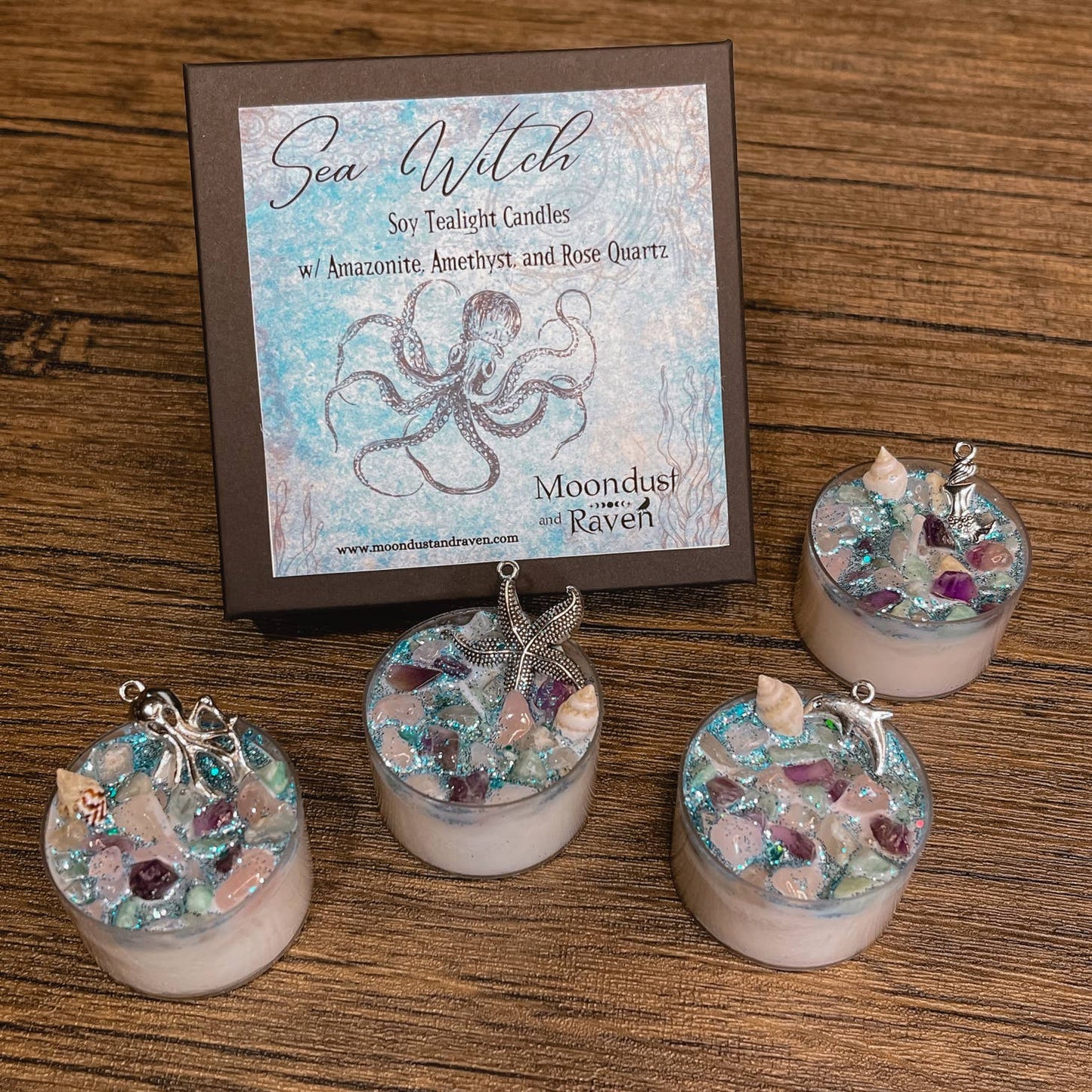 Sea Witch Tealight Crystal Candles, Ritual Candles - Beyond The Veils