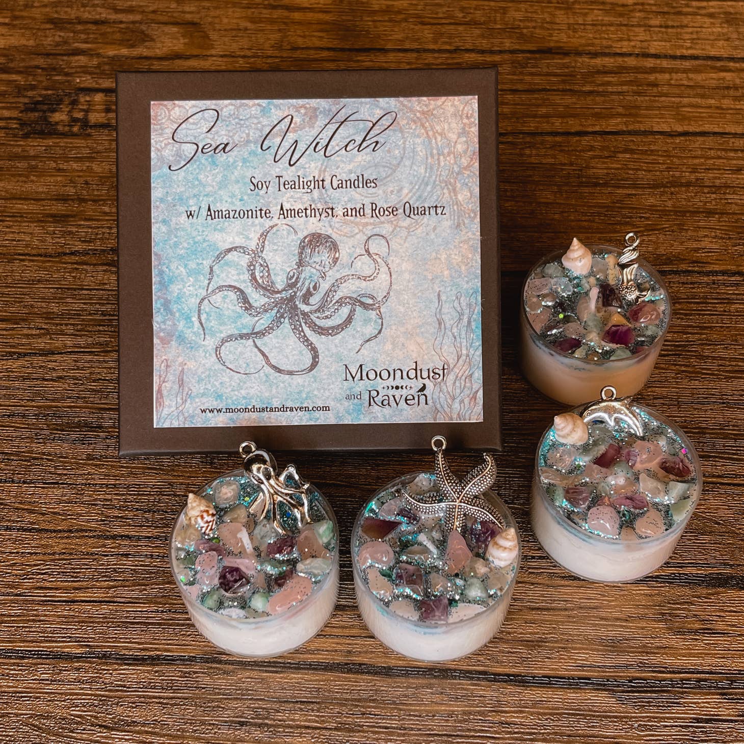 Sea Witch Tealight Crystal Candles, Ritual Candles - Beyond The Veils
