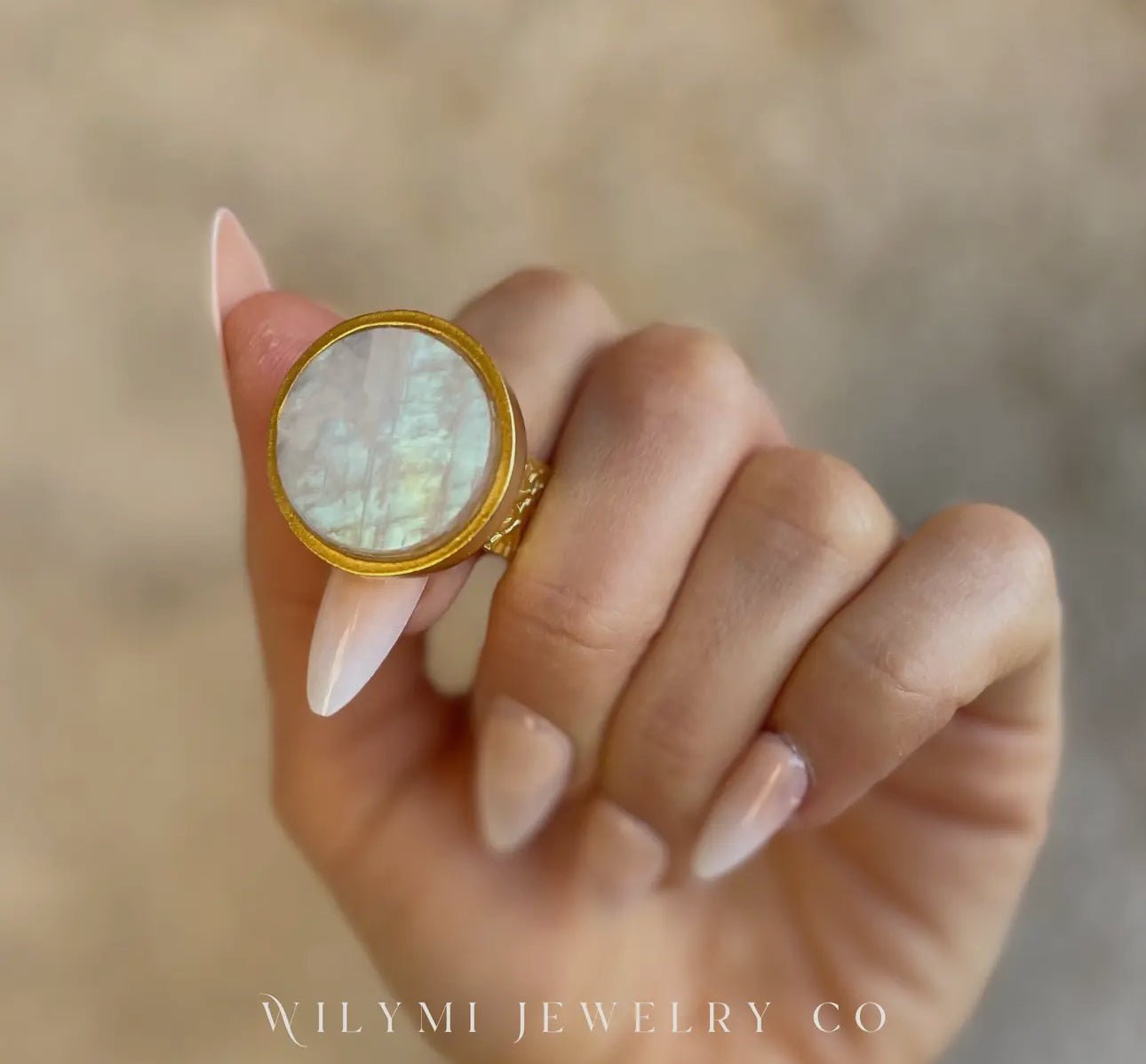 Soft Moonstone Ring | Flash Blue | 24k Gold Filled - Beyond The Veils