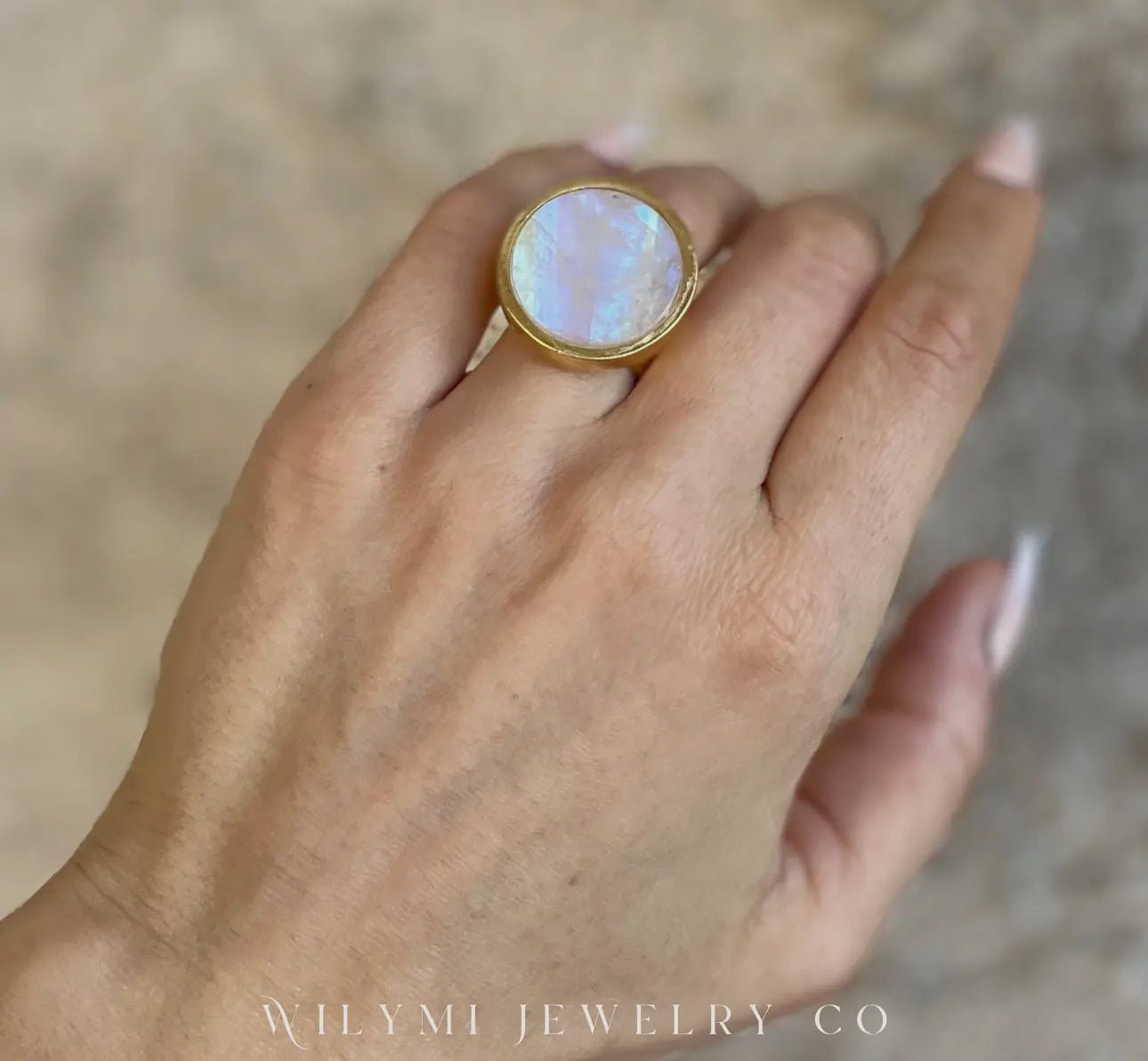 Soft Moonstone Ring | Flash Blue | 24k Gold Filled - Beyond The Veils