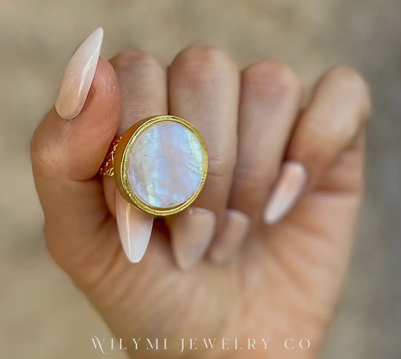 Soft Moonstone Ring | Flash Blue | 24k Gold Filled - Beyond The Veils