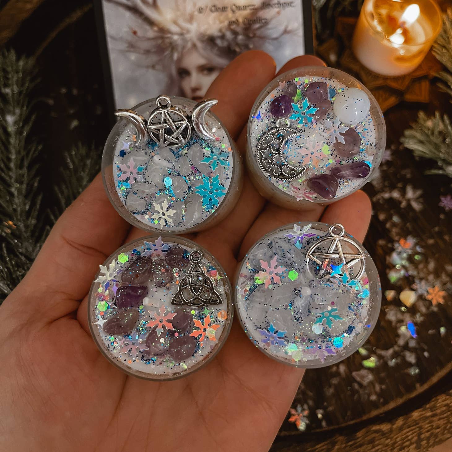 Winter Witch Tealight Crystal Candles, Yule, Winter Solstice - Beyond The Veils