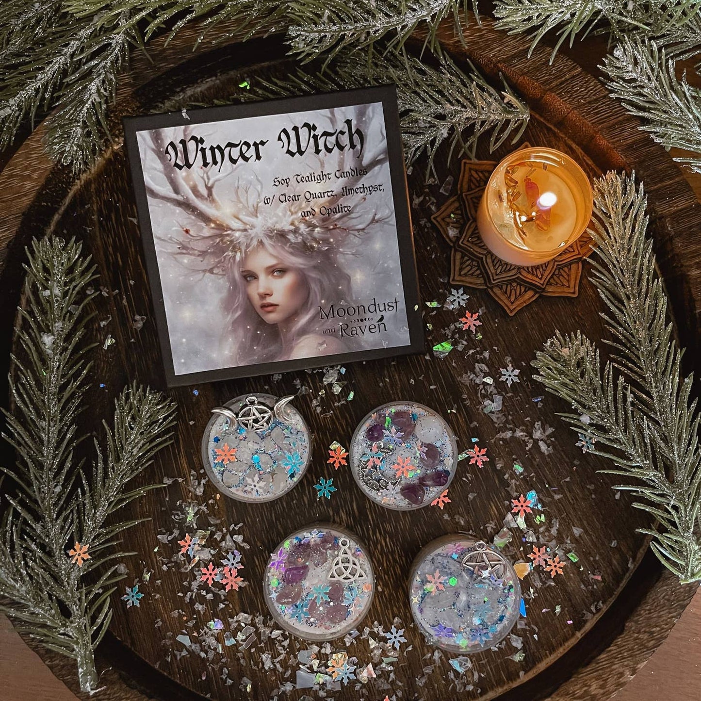 Winter Witch Tealight Crystal Candles, Yule, Winter Solstice - Beyond The Veils