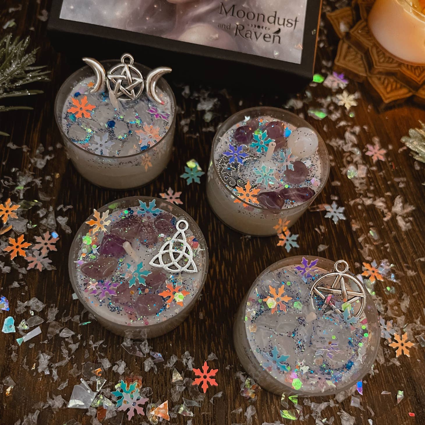 Winter Witch Tealight Crystal Candles, Yule, Winter Solstice - Beyond The Veils